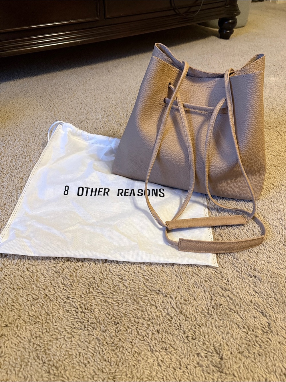 8 Other Reasons Pebbled Taupe Drawstring Shoulder Bucket Bag